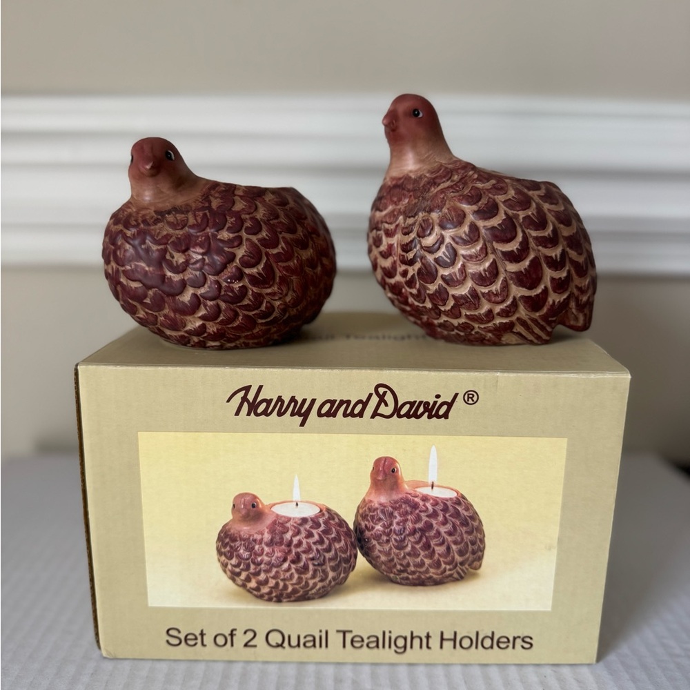 Harry & David 2pc Ceramic Quail Bird TeaLight Candle Holder Set NWT